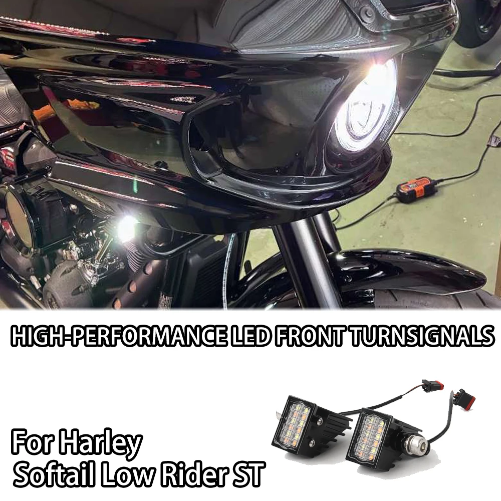 

LED Headlight Fairing with Turn Signals For Harley Softail Low Rider ST El Diablo, Motorcycle Decoration