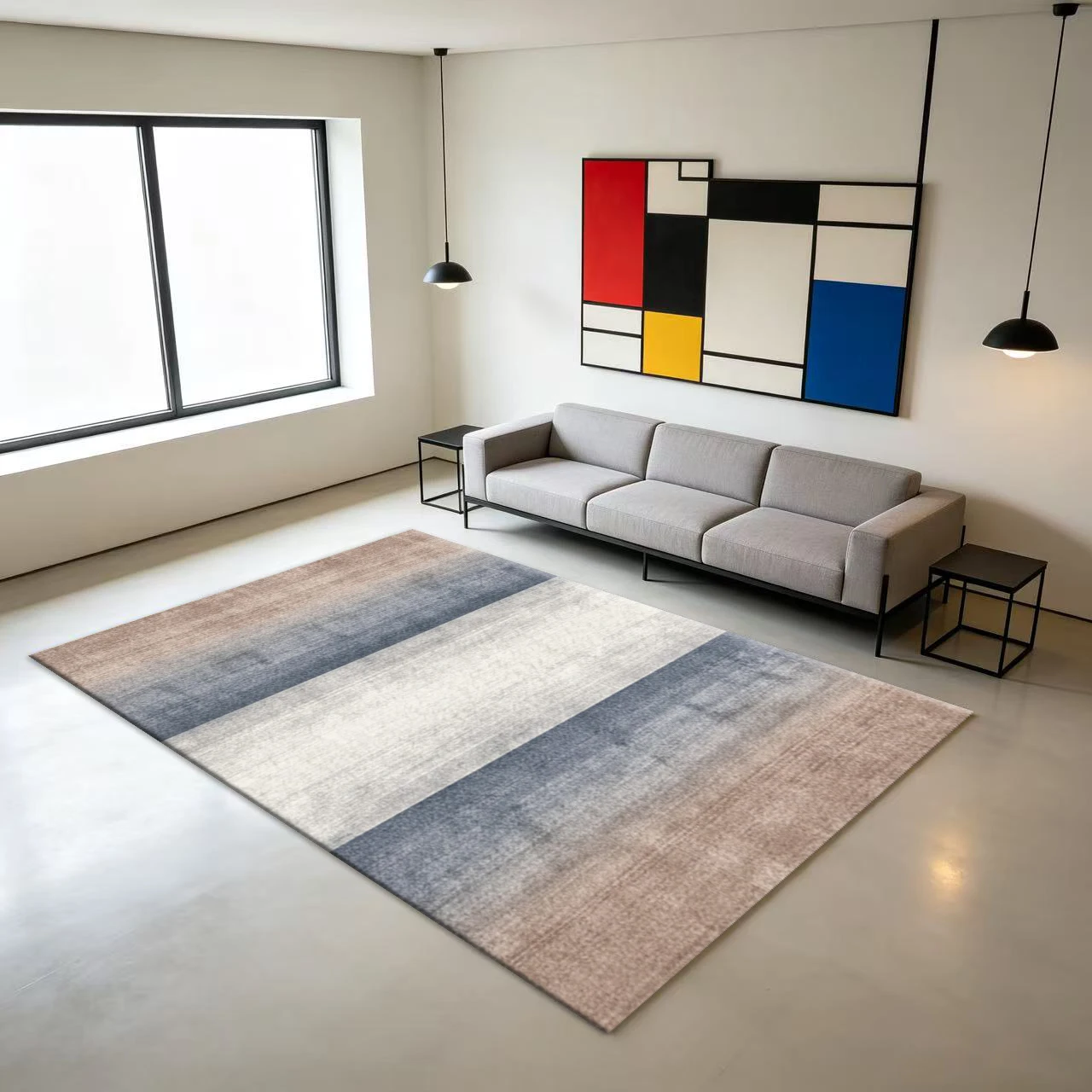 Neutral Vintage Gradient Vertical Stripe Carpet Flooring, Distressed Modern Non-Slip Area Rug for Entryway Living Room Home Decor