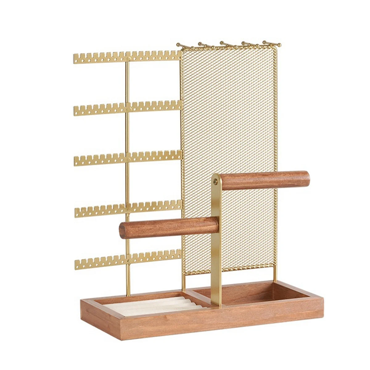 Double Axis Jewelry Rack Removable Solid Wooden Base Ring Organizer Tray Earring Jewelry Stand