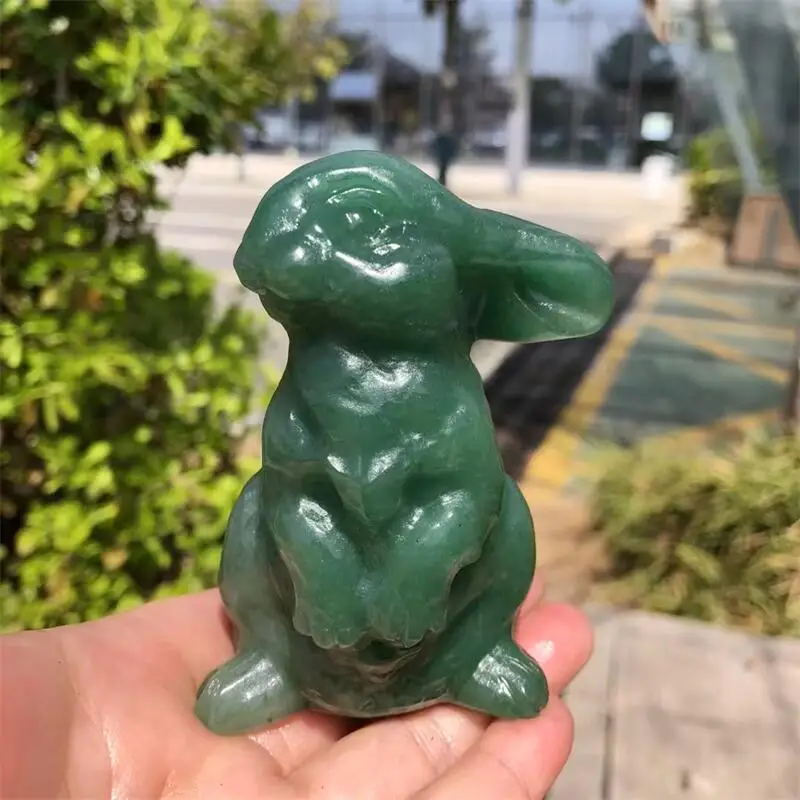 Natural Green Aventurine Rabbit Carving Healing Cute Fashion Healthy Children Toy Home Decoration Present 1pcs