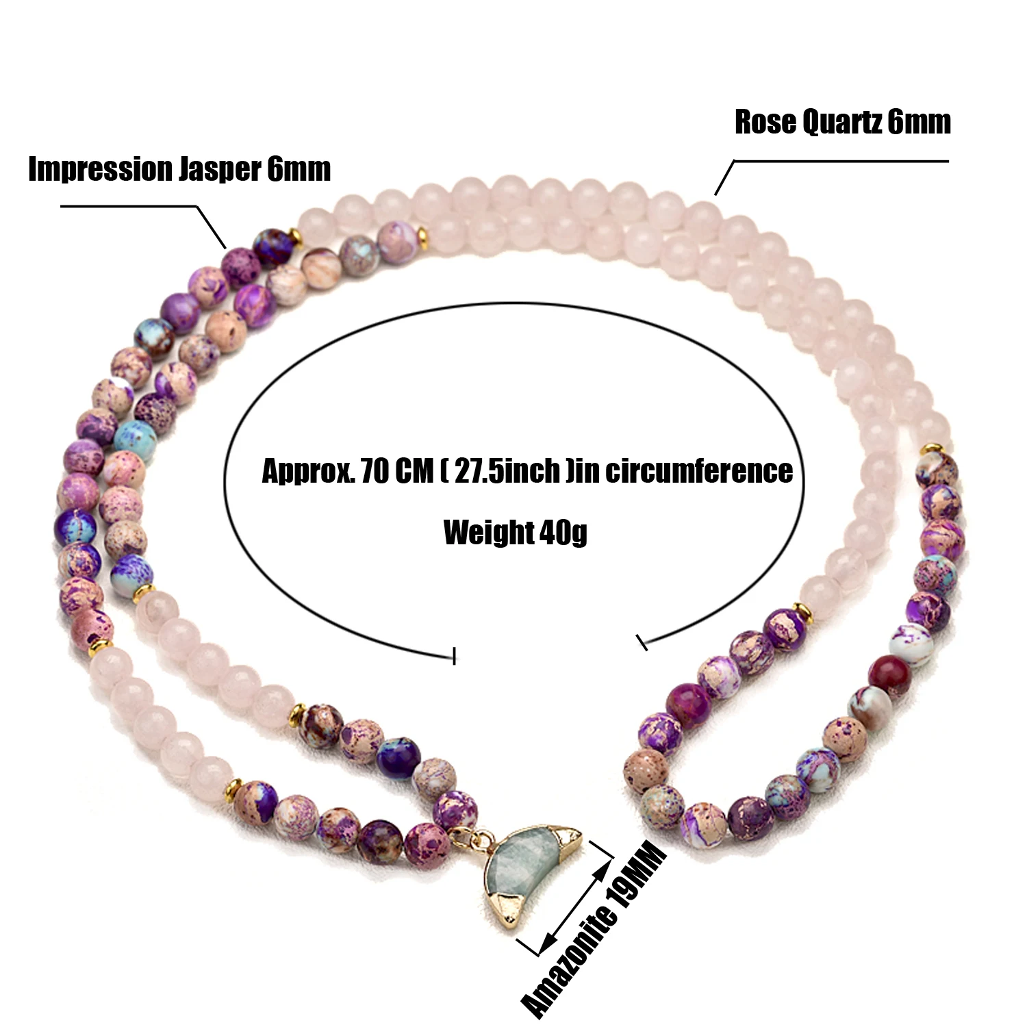 Handmade 108 Wrap Mala Prayer Bracelets Impression Jasper and Rose Quartz Bracelet Yoga Amazonite Moon Pendant 6mm