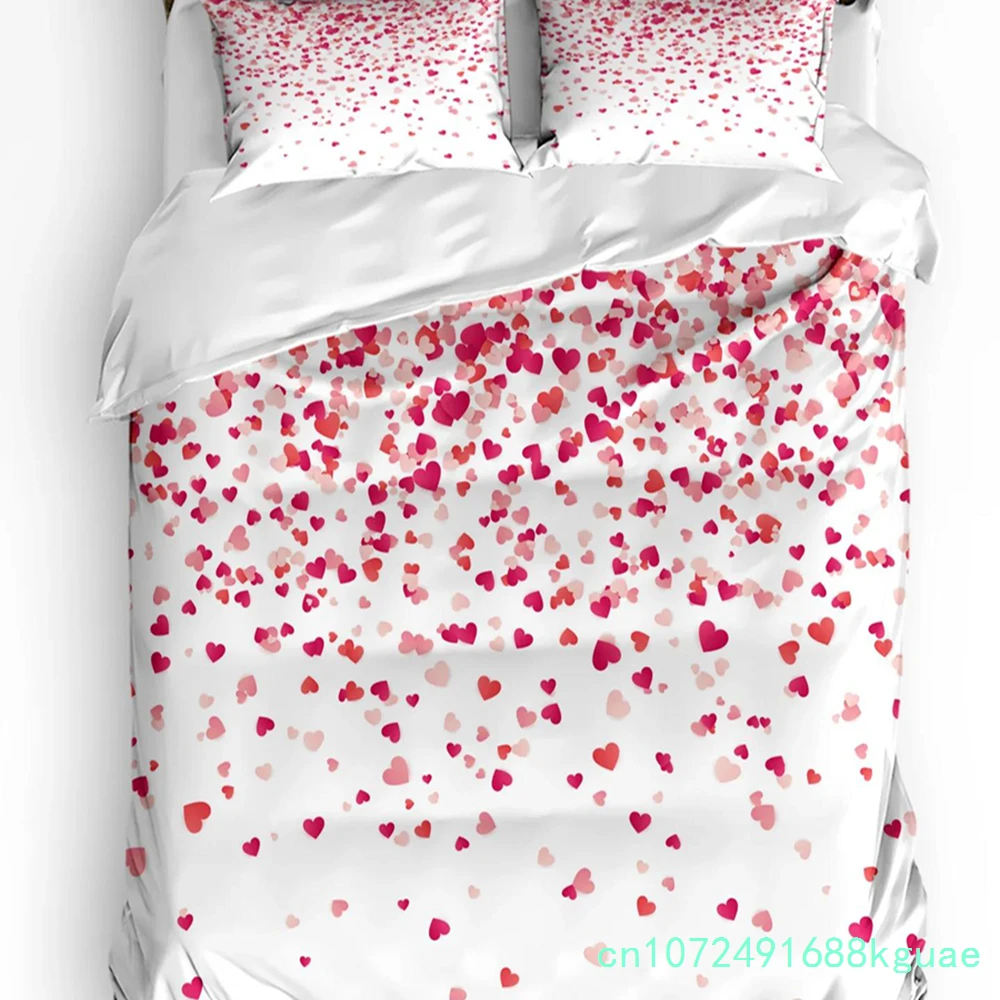 Love Heart-shaped Falling Valentine's Day Gradient Duvet Cover Bed Bedding Set Home Quilt Cover Pillowcases Bedding Set No Sheet