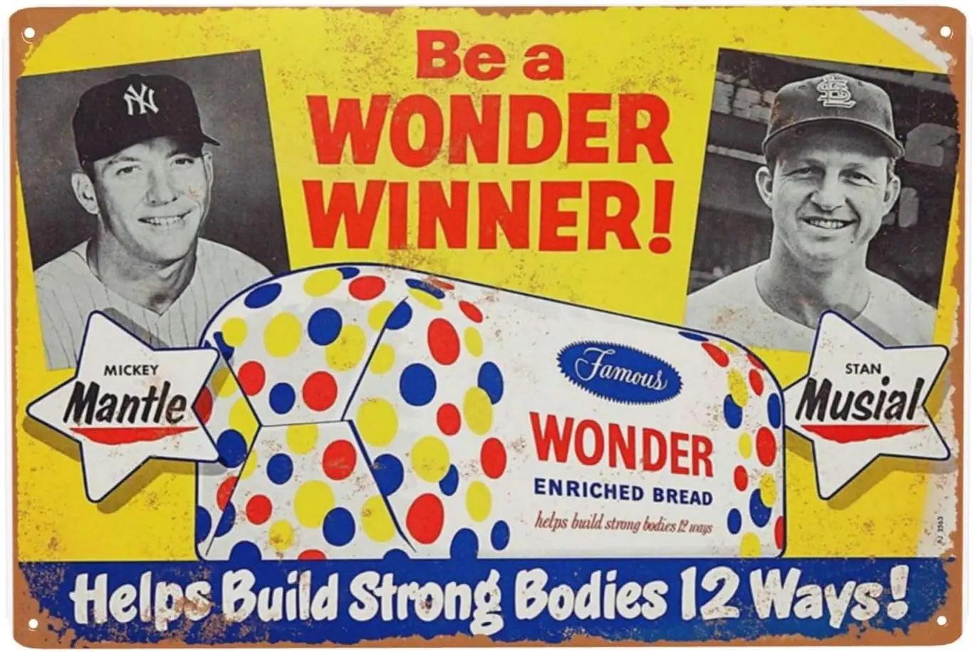 1954 Mantle Stan Musial Wonder Bread Reproduction Metal Tin Sign 8