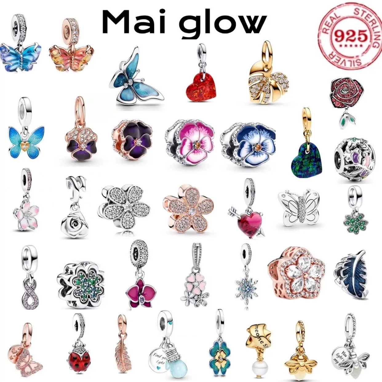 

Sparkling 100%925 sterling silver original firefly butterfly rose DIY charming bead fine jewelry women's holiday party gift