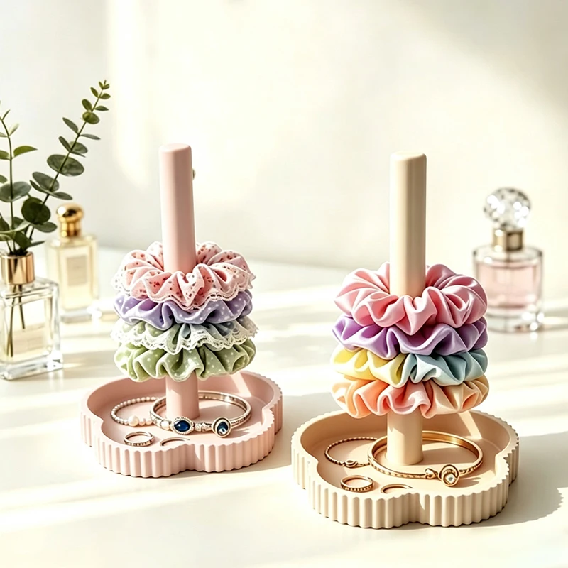 Cute Cloud Scrunchie Holder Pink Apricot Multifunctional Jewelry Tray Hair Tie Ring Bracelet Storage Rack Desktop Decor Gift For
