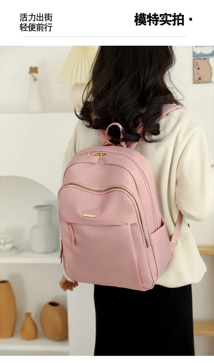 Waterproof Nylon Backpack for Women Lightweight School Backpack Multi-Pocket Travel Daypack Elegant Leisure Backpack with Zipper