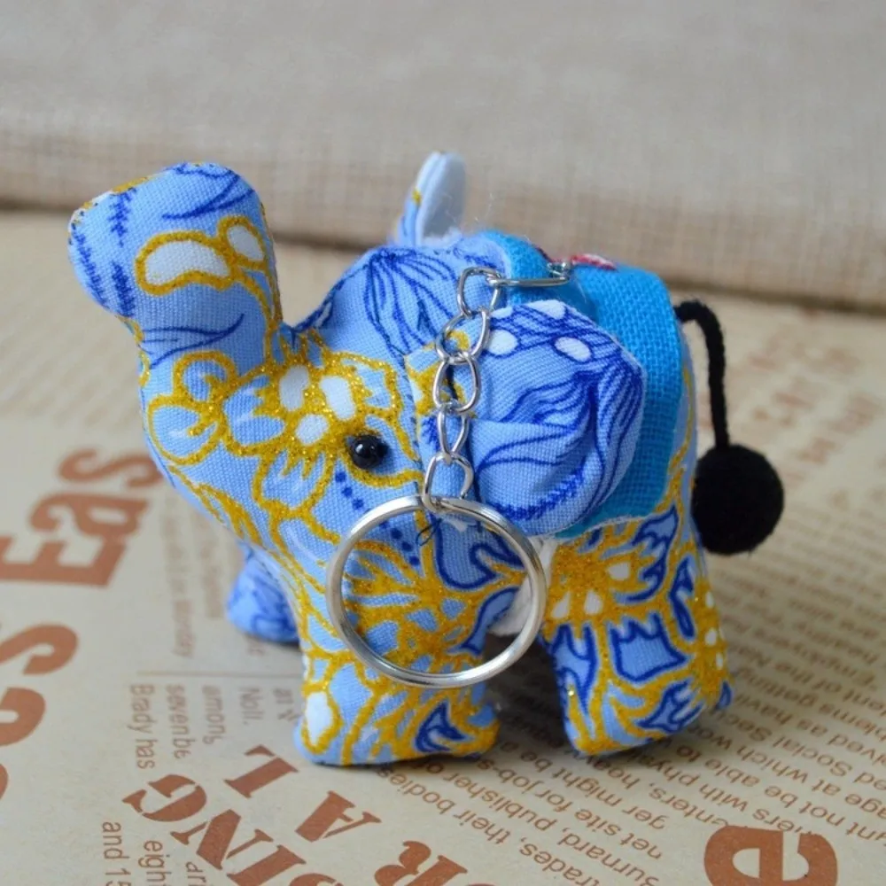 

National Thai Fabric Elephant Keychain Handmade DIY Ganesha Keychain Animal Random Color Bag Pendant Charms Travel Gift
