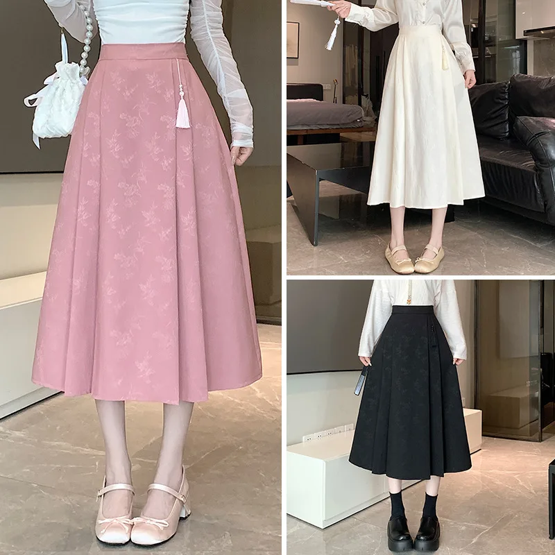 

Horse Face Skirt 2024 Spring New National Style Skirt Daily Commuting High Waist Slimming Jacquard Skirt