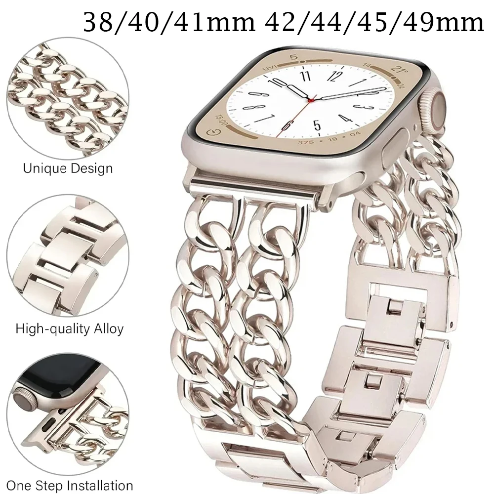 Fashion Metal Strap For Apple Watch Band 44mm 45mm 40 41mm 49mm Chain Design Women Bracelet For iWatch Ultra 2 9 8 7 6 5 4 3