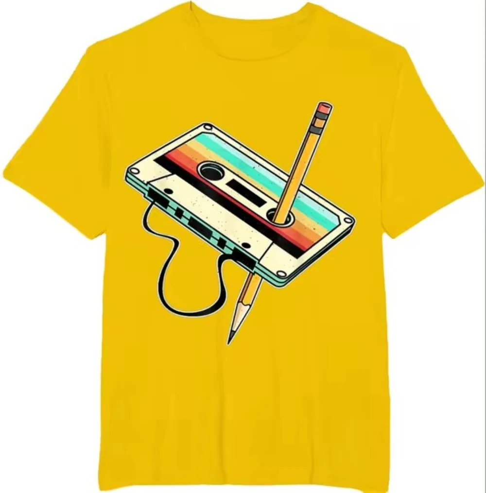 80s Cassette Tape Pencil 1980s Retro Vintage Throwback Music T-Shirt Men Clothing Vintage T Shirt