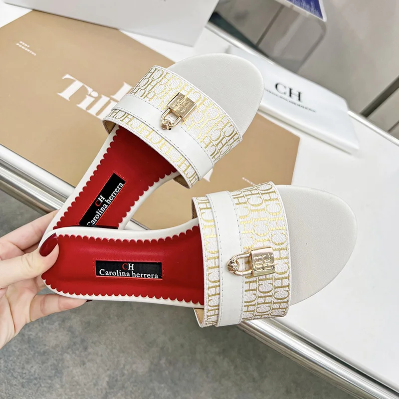 

CH Women's Solid Colour Printing Simple Fashion Slippers High-End Style Elegant Wearable Office Working Woman