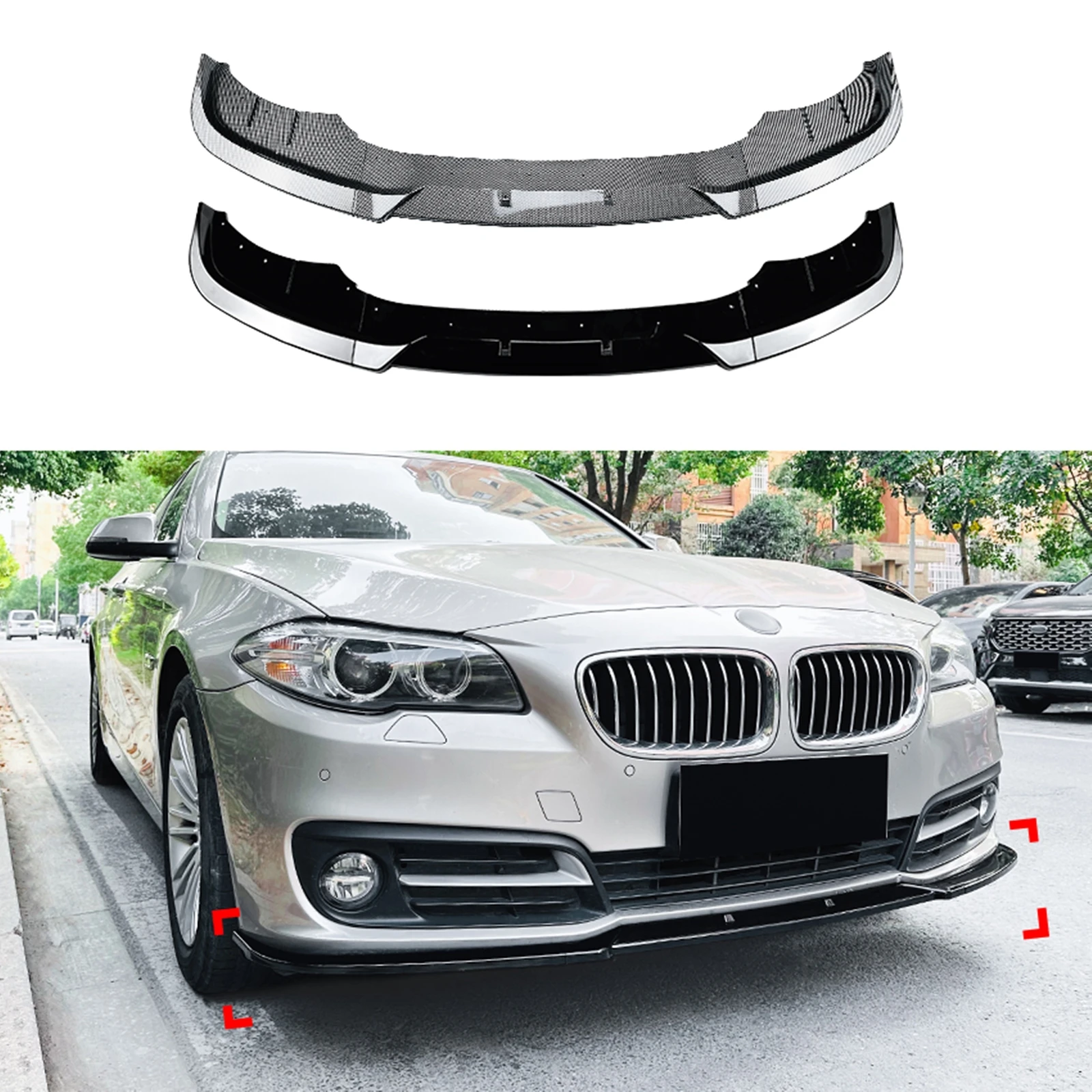 

Front Bumper Spoiler Lip For BMW 5 Series F10 F11 LCI 2015 2016 2017 Luxury Version Carbon Fiber Look/Gloss Black Lower Splitter