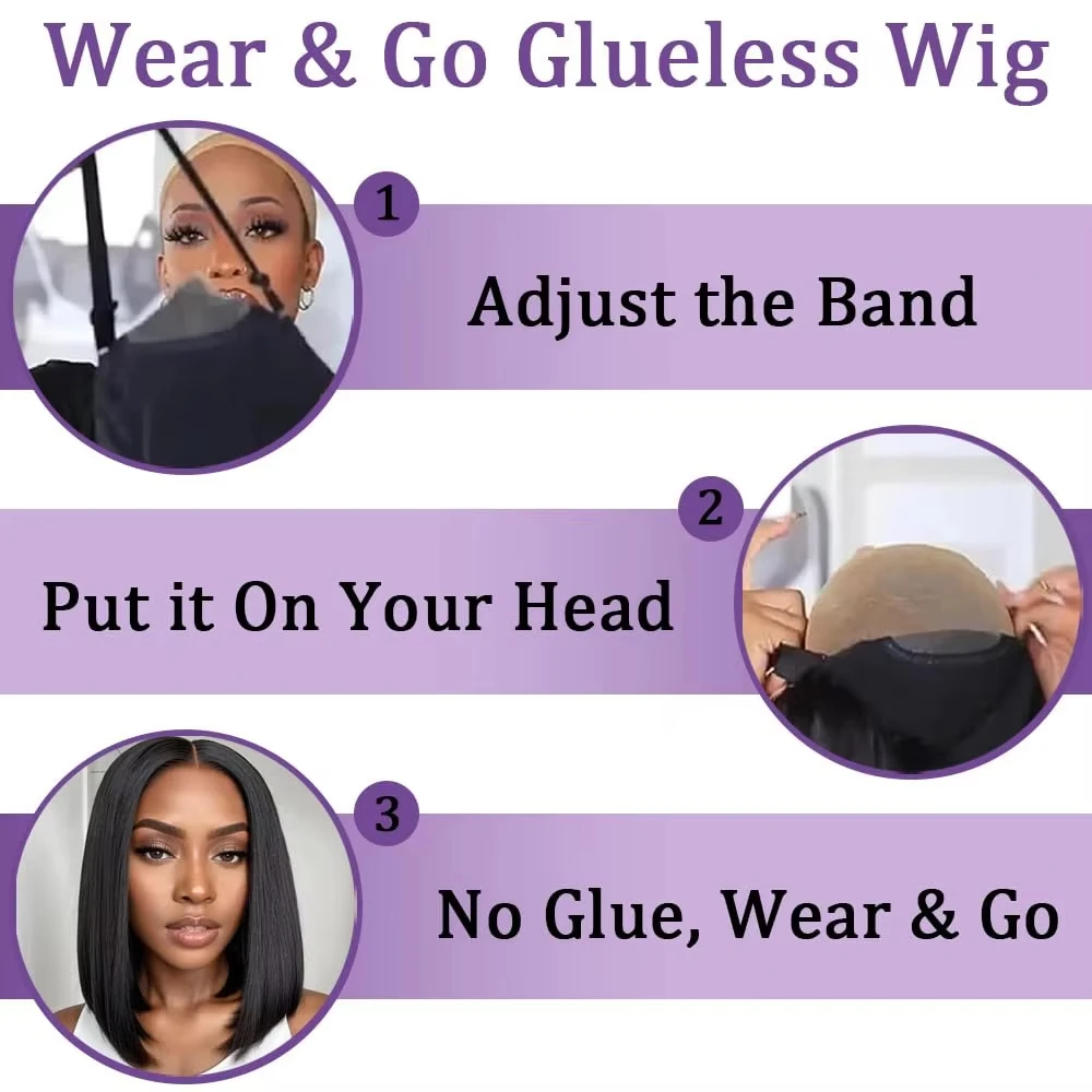 باروكات بدون صمغ شعر بشري تم قطعه مسبقًا وذهاب 5X5 قبل القطع HD الدانتيل إغلاق شعر مستعار بوب مستقيم قصير بوب شعر بشري للنساء #4