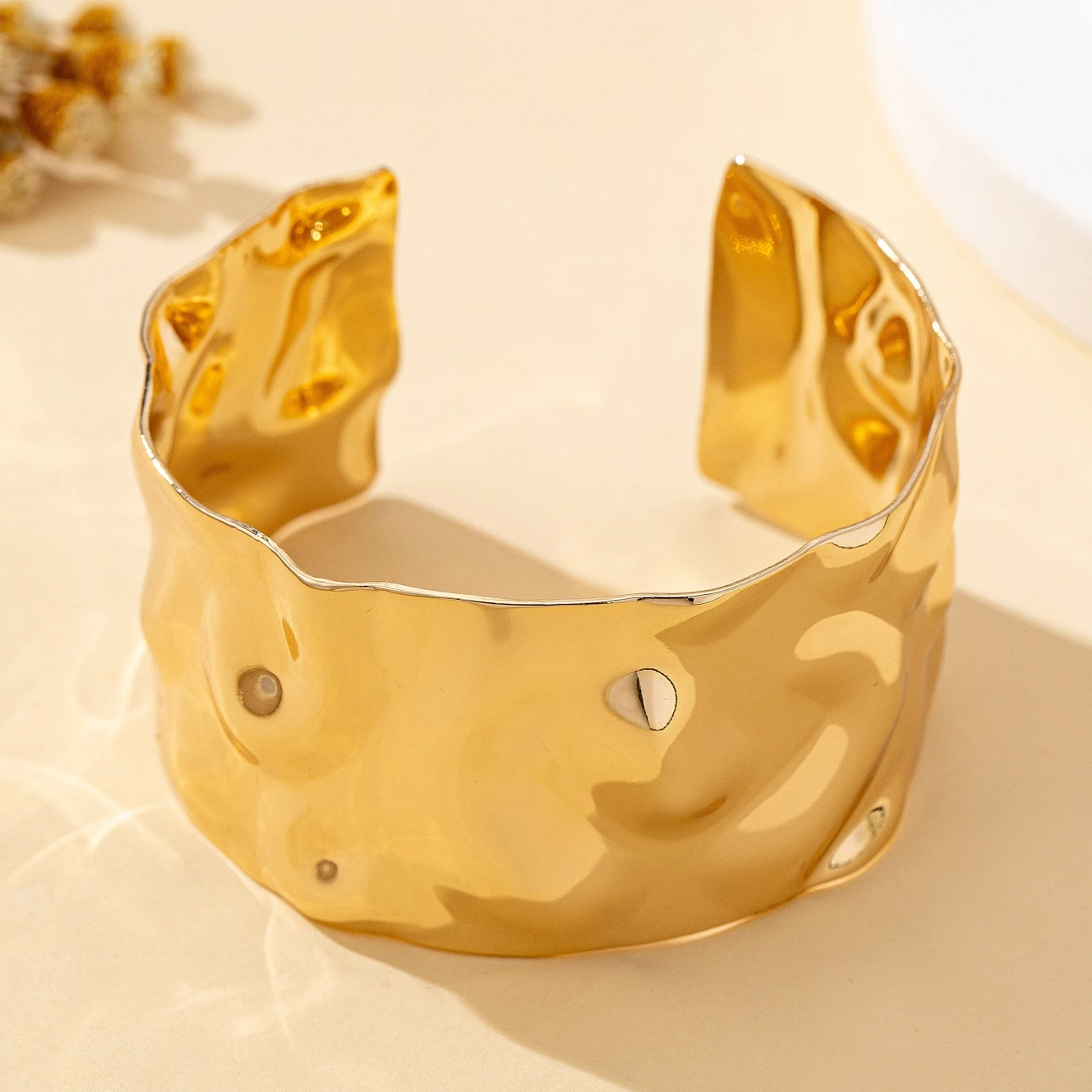 A Fashionable Women's Open Bracelet in Bohemian Style with Adjustable Hammered Texture, Suitable for Daily Wear and Vacations image 4