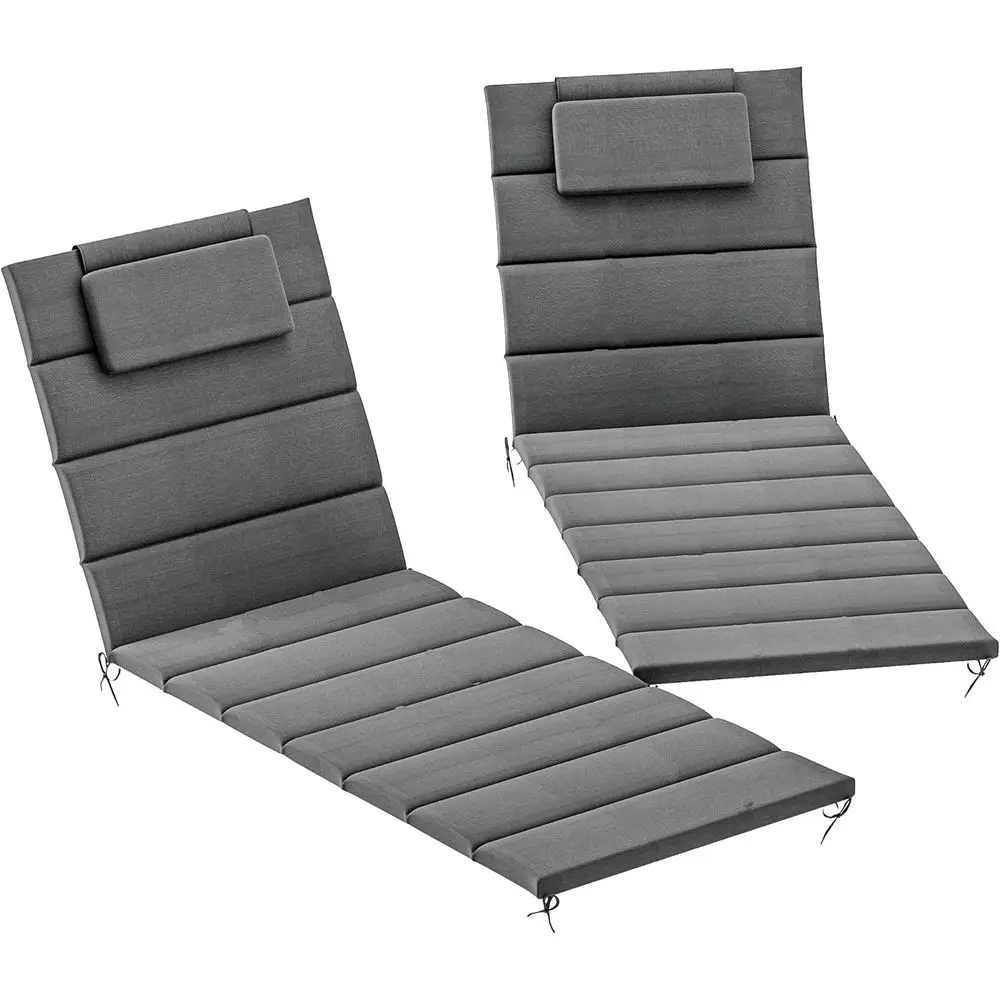 

2-Piece Outdoor Chaise Lounge Cushion Set, UV50+, 230gsm Olefin & 25D Foam, Gray