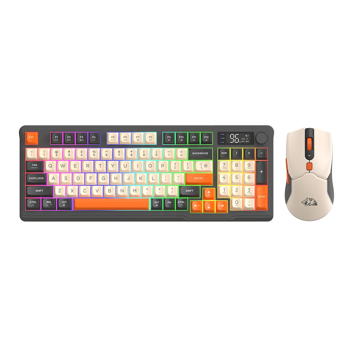 Hot Free Wolf T96 Wireless Dual Mode Gaming Keyboard Mouse Set Mechanical Feel Rechargeable Pbt Keycaps 2.4G Bluetooth Backlit view 5