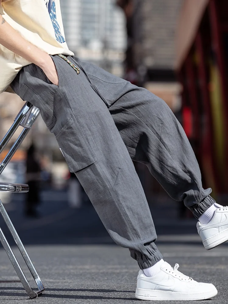 

Summer Men's Cotton Linen Pants New Chinese Sle Lantern Pants Loose Fit Elastic Waist Breathable Lightweight Casual Trousers