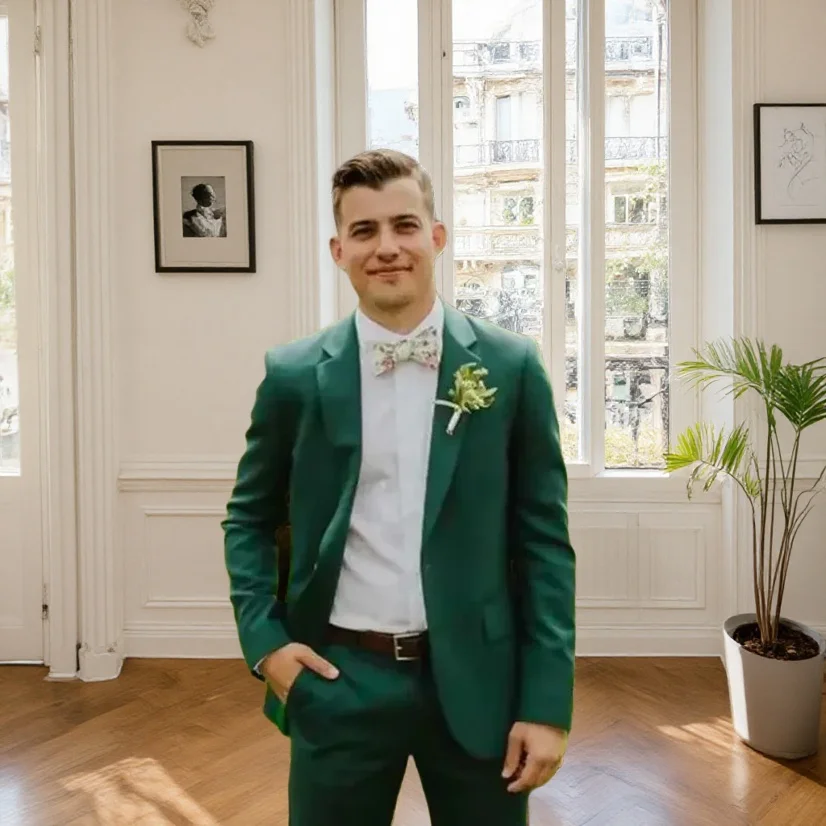 

Последний дизайн Зеленые мужские костюмы с лацканами на одной пуговице Повседневный приталенный мужской костюм Деловой свадебный жених 2-х предметный пиджак Брюки