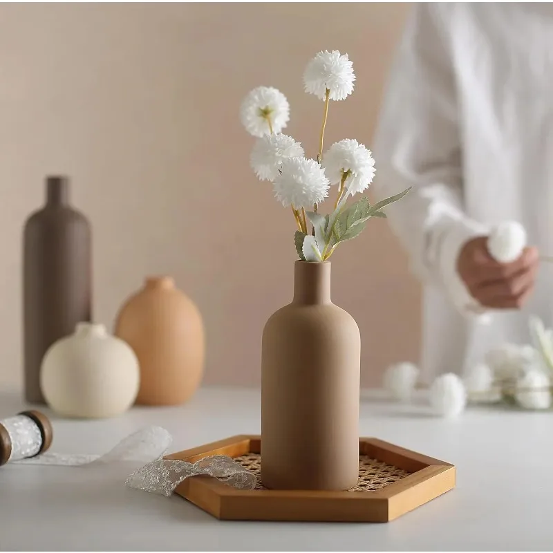 

Набор керамических нейтральных ваз для декора дома в стиле фермерского дома, деревенские декоративные вазы для центральных элементов интерьера в стиле бохо, украшение для прихожей