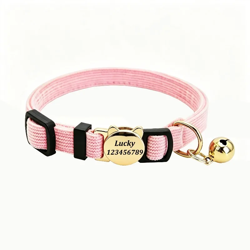 Personalisiertes Katzenhalsband mit Lasergraviertem Namensschild, Anti-Verlust-Halsband, Weiches Cord-Halsband für Kätzchen mit Sicherheits-Abreißschnalle – Detail 5