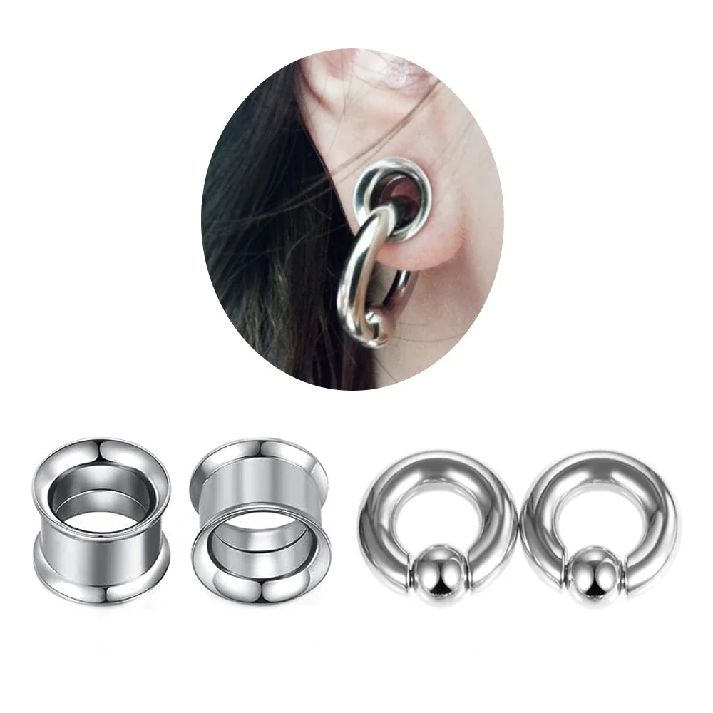 4pc Steel Screw Fit Ear Plug Gauge Flesh Tunnel Expander 6mm - 20mm & Captive Bead Ring 2mm - 6mm CBR Septum Hoop Ring