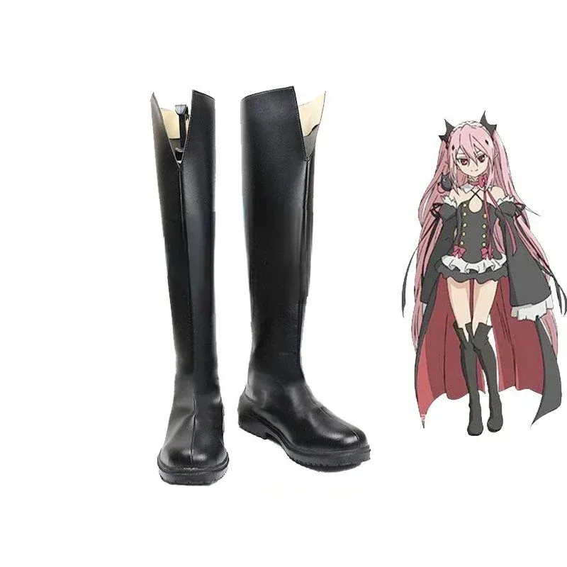 

2025 11 XT8Anime Seraph Krul Tepes cosplay costume women men black Pu knee-high shoes boots of the end Halloween prop costumes c