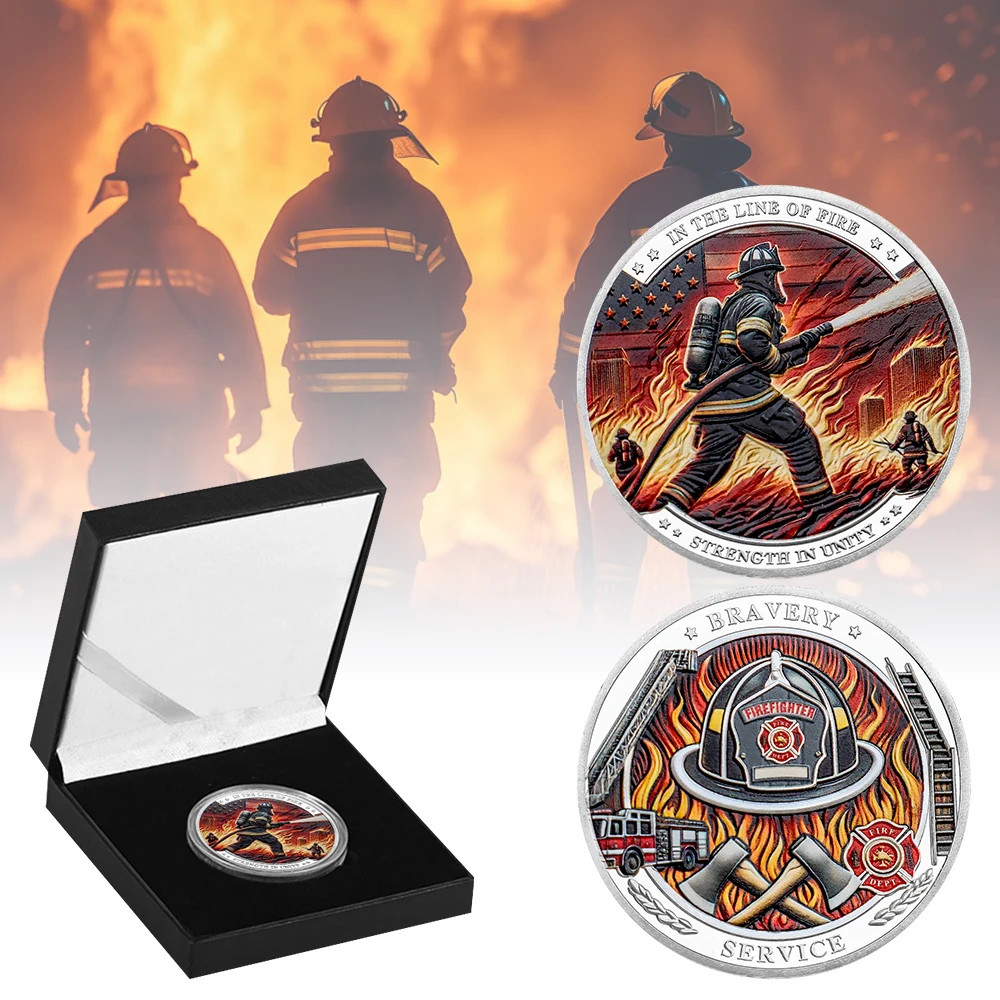 U.S. Firefighter Printing Two Tone Commemorative Coin Double-sided Embossed Plated Coins American Style Medal For Souvenir