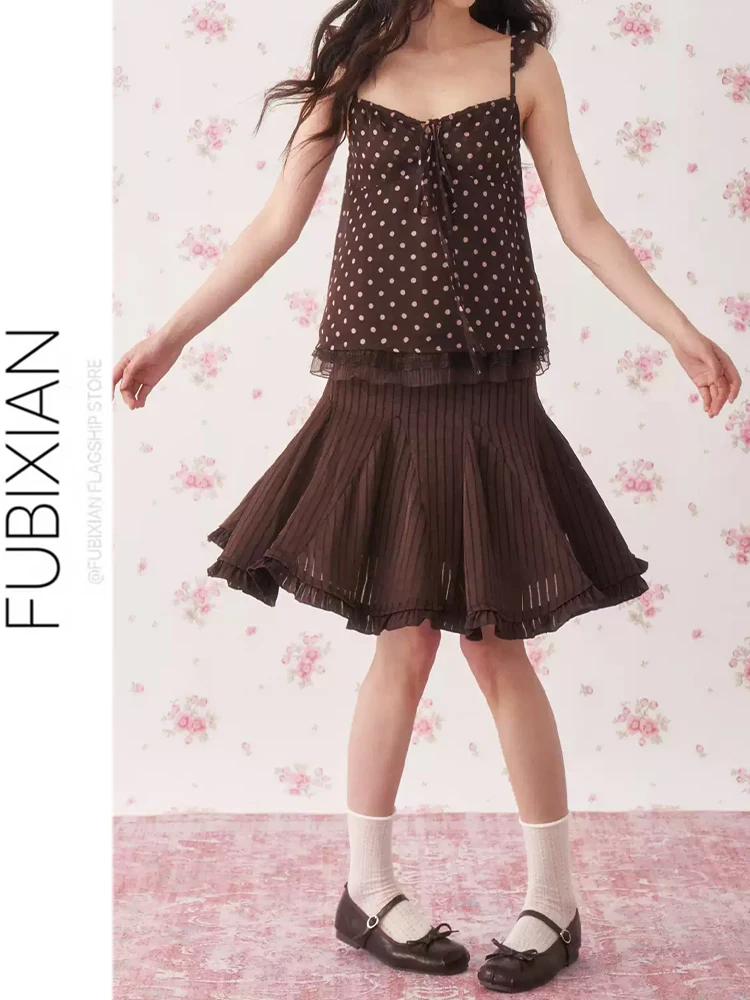 

Retro Style Half-length Pleated Skirt Women Summer Asymmetrical Hem Layered Atmosphere Sensation Short Coffee Color Dynamic U...
