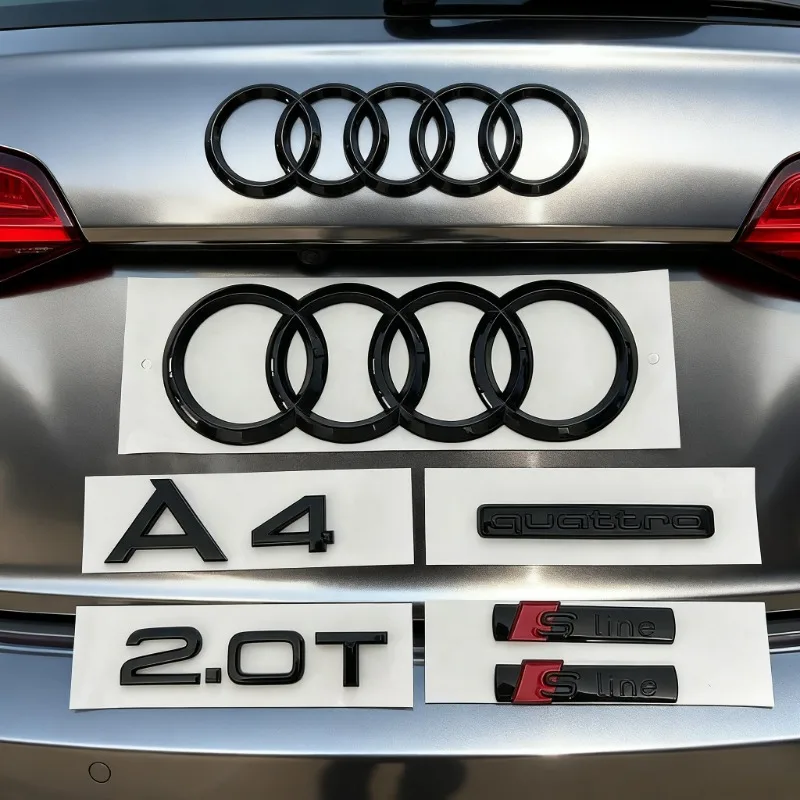 

2026 New AUDI A4 2008-2017 4Ring logo ABS Black Car Hood Front Grill Rear Trunk Emblem Sticker A4 Mark Quarrto 2.0T Sline Emblem