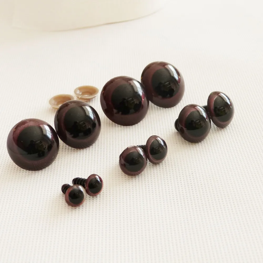 100pcs/lot--10mm/12mm/14mm/16mm/18mm plastic safety brown round toy eyes with white hard washer size option