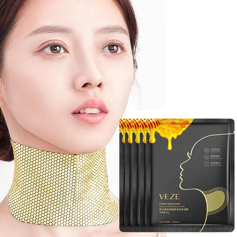 Golden Honeycomb Neck Mask Hydrating Whitening Collagen Neck Patch Anti-Wrinkle Anti-Aging Neck Lift Firming Skin Care 5pcs