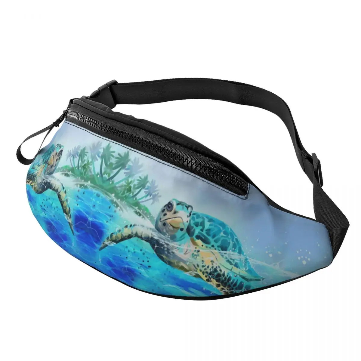 Sac banane tortue de mer pour hommes et femmes, sac de taille à bandoulière, Cool Ocean Animal, interconnexion, téléphone en cours d'exécution, poudres d'argent