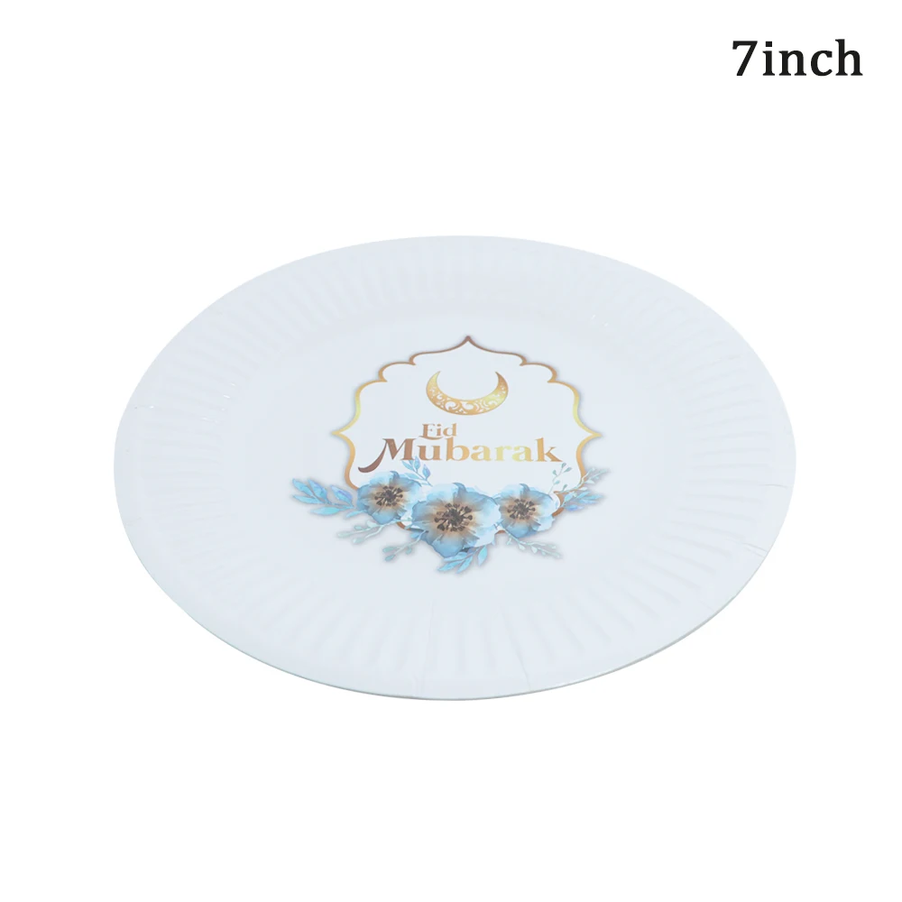 1bag Eid Al-Adha Mubarak Flower Paper Cup Plate Ramadan Mubarak kareem Hijab Muslim Islamic Festival Party Decoration Supplies