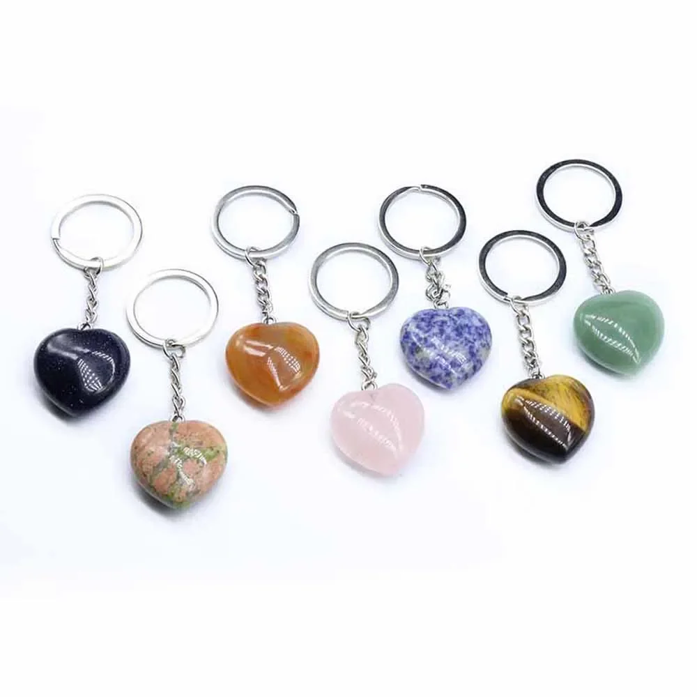 5PCS Natural Stone Rose Quartz Agate Crystal Peach Heart Keychain Bag Buckle Reiki Healing Pendant Jewelry Home Decor Charm Gift
