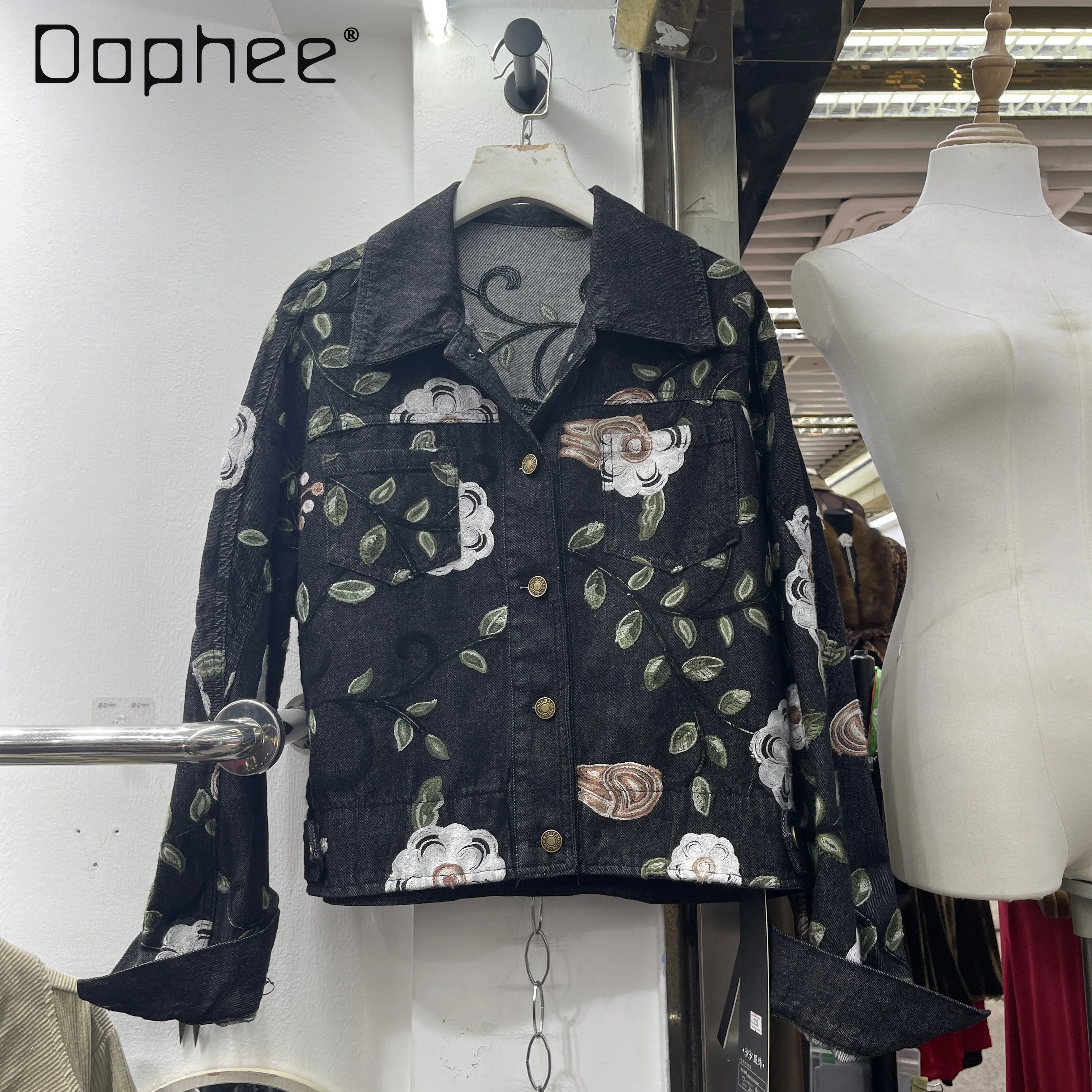 

Spring Autumn Women's Fashion Casual Versatile Embroidered Floral Denim Jacket Loose Slimming Top Trendy Jean Jacket for Women