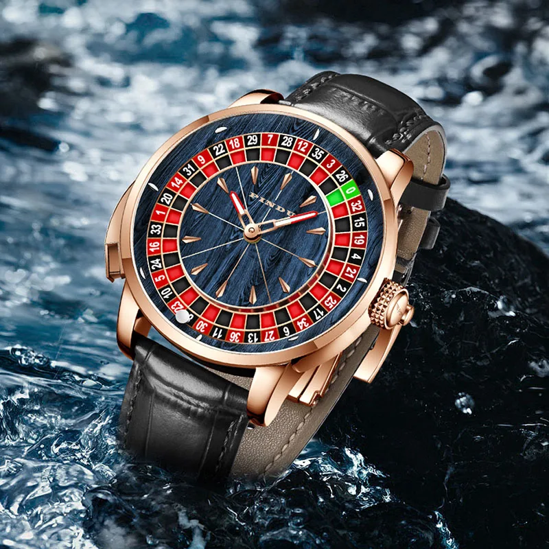PINDU جديد الخشب الحبوب ساعة ميكانيكية للرجال NH35A زر القمار الجدول لعبة الروليت الساعات مؤشر ساعة الياقوت للرجال #4