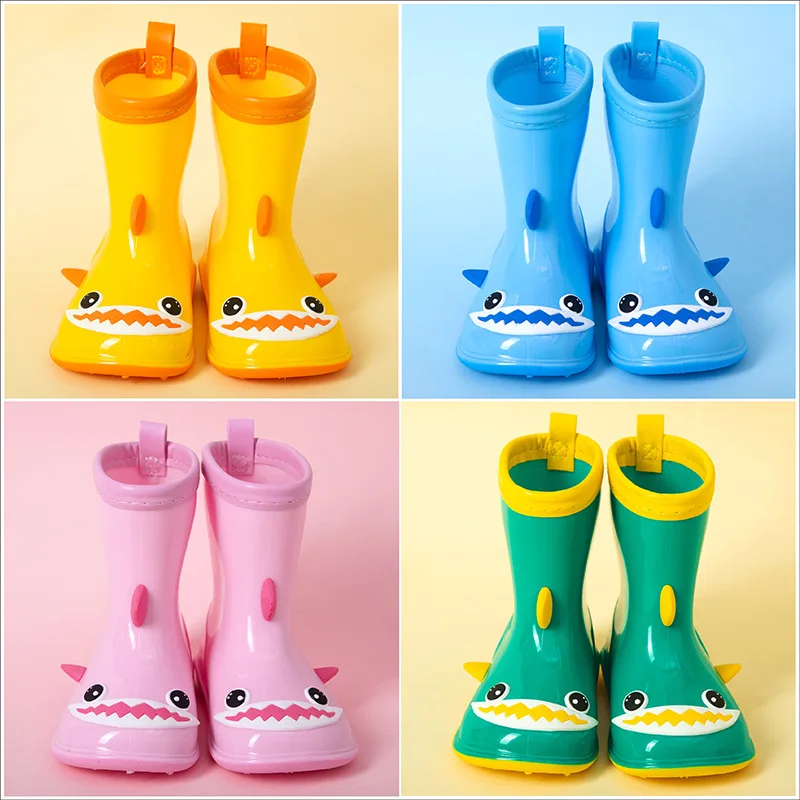 3D Cartoon Shark Children Rain Boots Non-slip Baby Flat Simple Soft Kids Fashion Boys and Girls Four Seasons Water Shoe Non-slip