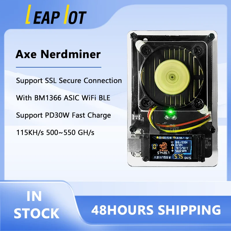 NerdMiner Axe Opensource Solo Lottery Miner BM1366 ASIC Chip 500GH/s BTC BCH XEC DGB Lottery Support SSL Connections USB-PD