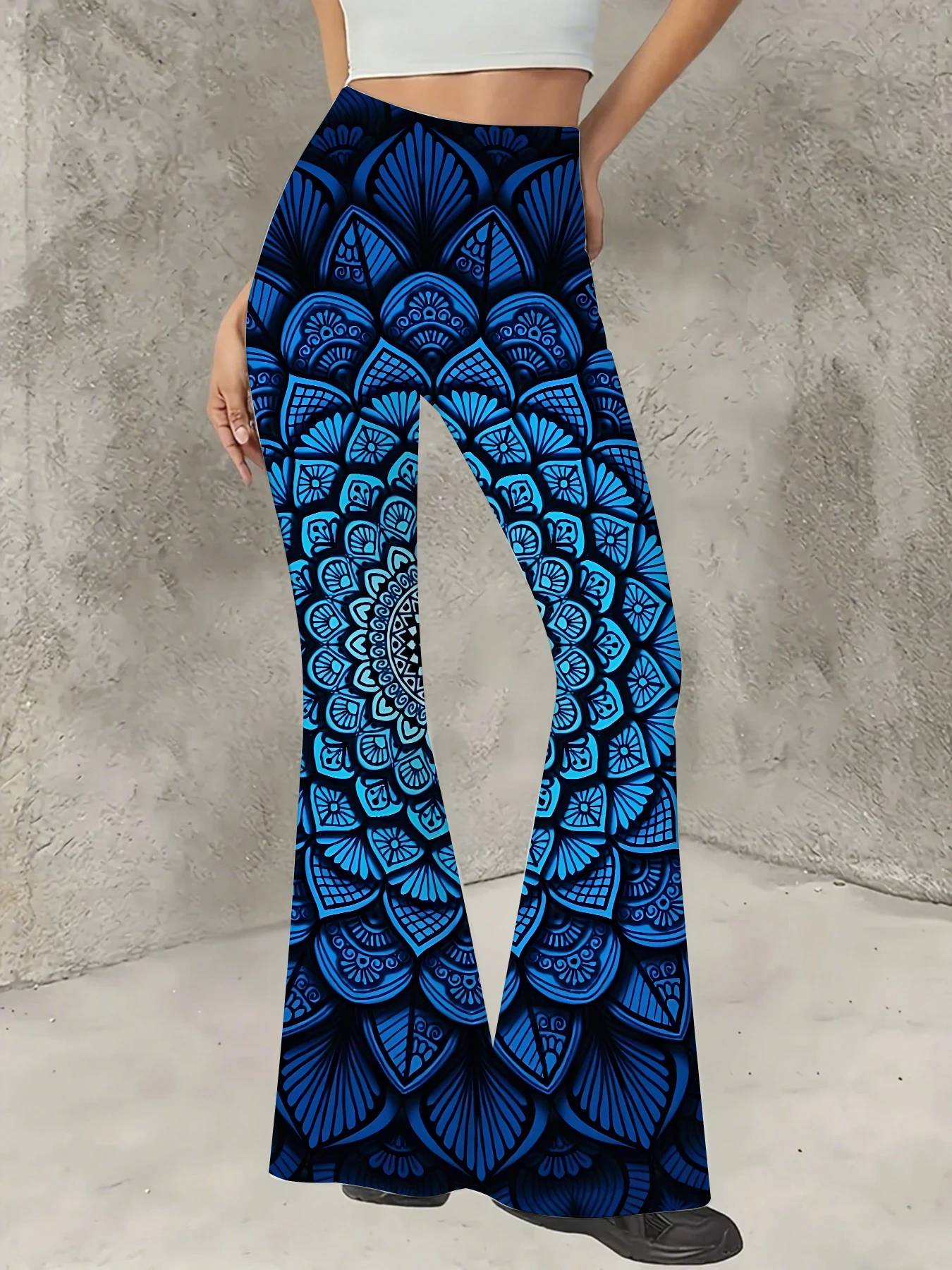 

Women's Printed Flare Pants Y2K High Waist Bell Bottom Trousers Streetwear