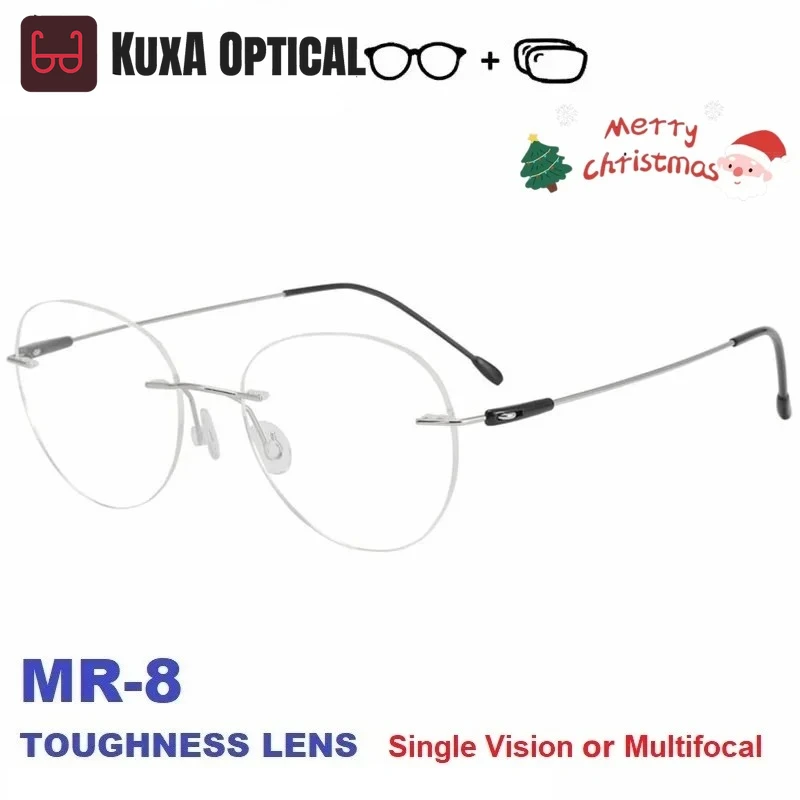 KUXA Progressive Prescription Eyeglasses High-quality Titanium Rimless Eyewear Brand Designer Optical Myopia Glasses Unisex