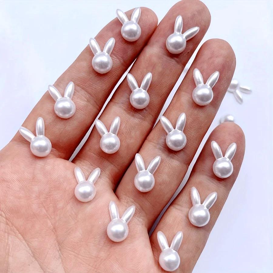 100 قطعة من أحجار الراين اللؤلؤية المسطحة على شكل أرنب لطيف للمجوهرات التي تصنعها بنفسك وديكورات فنية للأظافر، غير معطرة