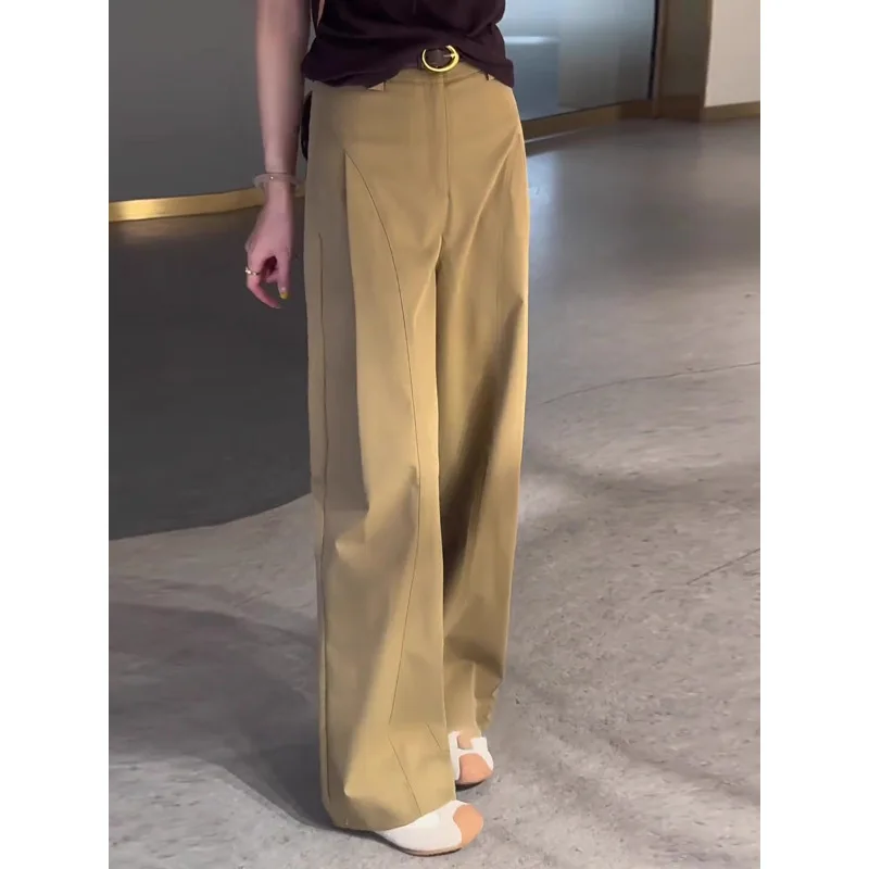 

Женские широкие костюмные брюки цвета хаки, весенне-осенние удобные свободные повседневные прямые брюки-гармошки для поездок на работу