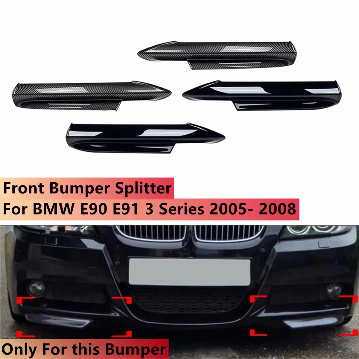 

For Bmw 3 Series E90 E91 M-Tech 4 Door 320i 330i 2005-2008 Front Bumper Splitter Lip 1Pair Car Front Bumper Spoiler