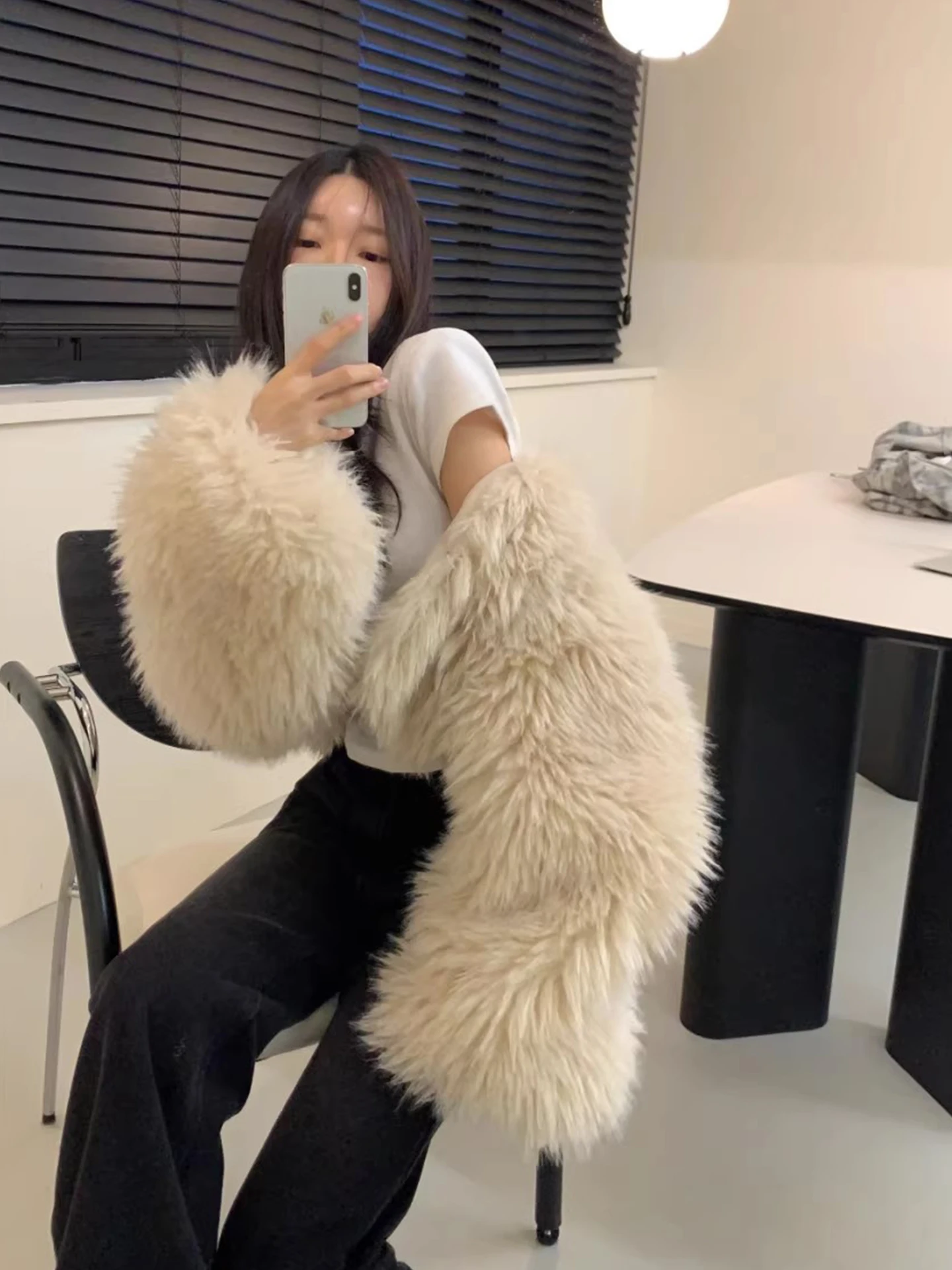 Ele couleur fourrure ort manteau femme ample ouvert Cardigan Sle vêtements de sortie d'hiver coréen Faion Long Sve haut