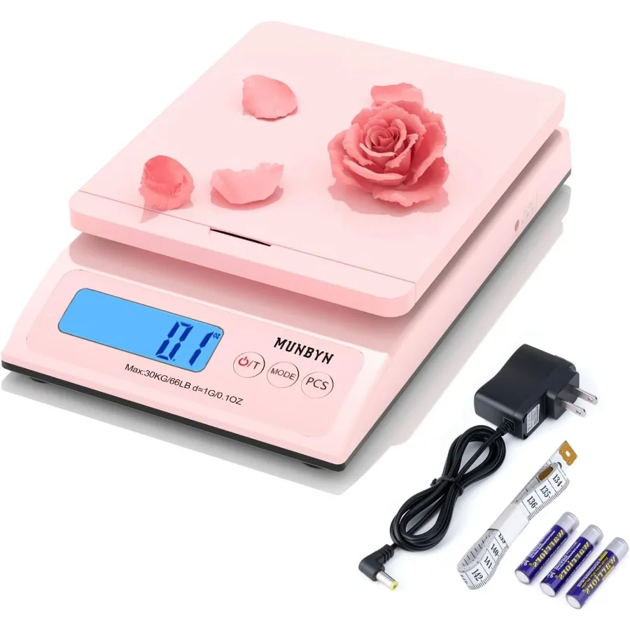 

Shipping Scale Accurate 66lb 0.1oz Postal Scale with Sweet Pink Style Hold Tear PCS Function AutoOff Battery AC Adapter BackLit