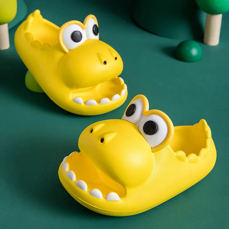 Summer Covered Toes Cute Cartoon Dinosaur Kids Fashion 2022 Baby Girls and Boys Unique Children Flat Beach Shoes Solid Yellow