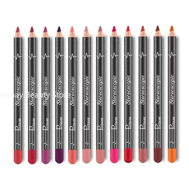 12 Pcs/Set Waterproof Lip Liner Pencil Nude Matte Lipliner Moisturizing Long Lasting Lipstick Liner Professional Makeup Pens