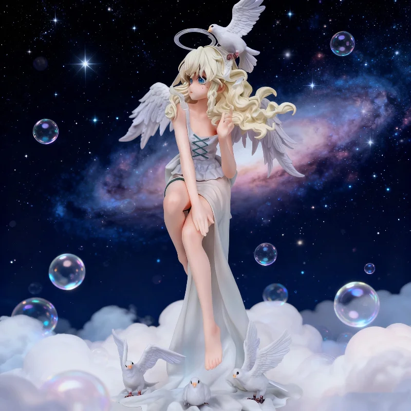 

27cm Chinese Original Anime Angel Girl Figure With White Wings & Doves Collectible Model Toy Halloween Christmas Gift