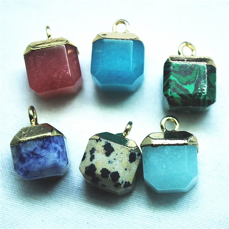 5PCS Blue Agate Stone Pendnats Cubic Shape SIze 11X11MM WITH GOLDEN PLATED MIX OTHER GEMSTONE ACCESSORIES BEST CHOICES