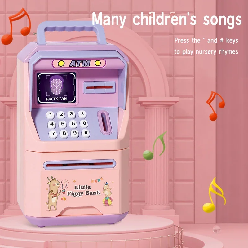 Leuke Cartoon ATM Machine Spaarpot met Gezicht Ontgrendelen Vingerafdruk Kluis Educatieve Muziek Muntautomaat voor Kinderen Leuk Leren